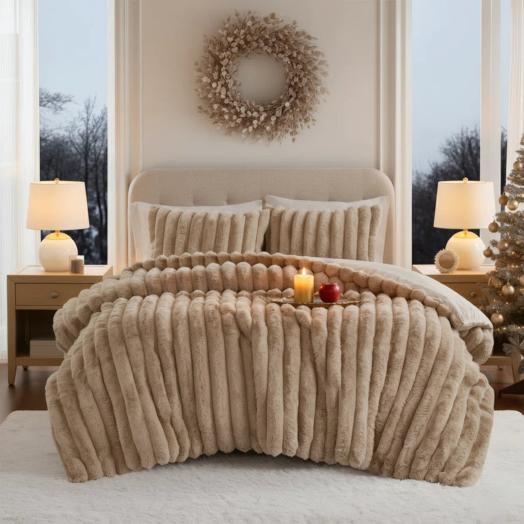 Jasmine 3 Piece Ultrasoft Faux Fur Ribbed Comforter Set