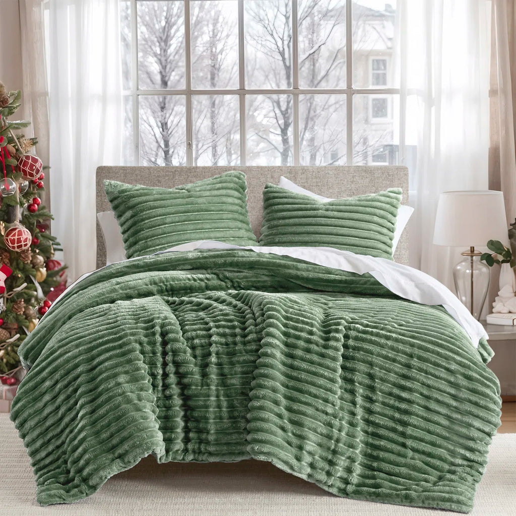 Avril Fluffy Ribbed Plush Comforter Set