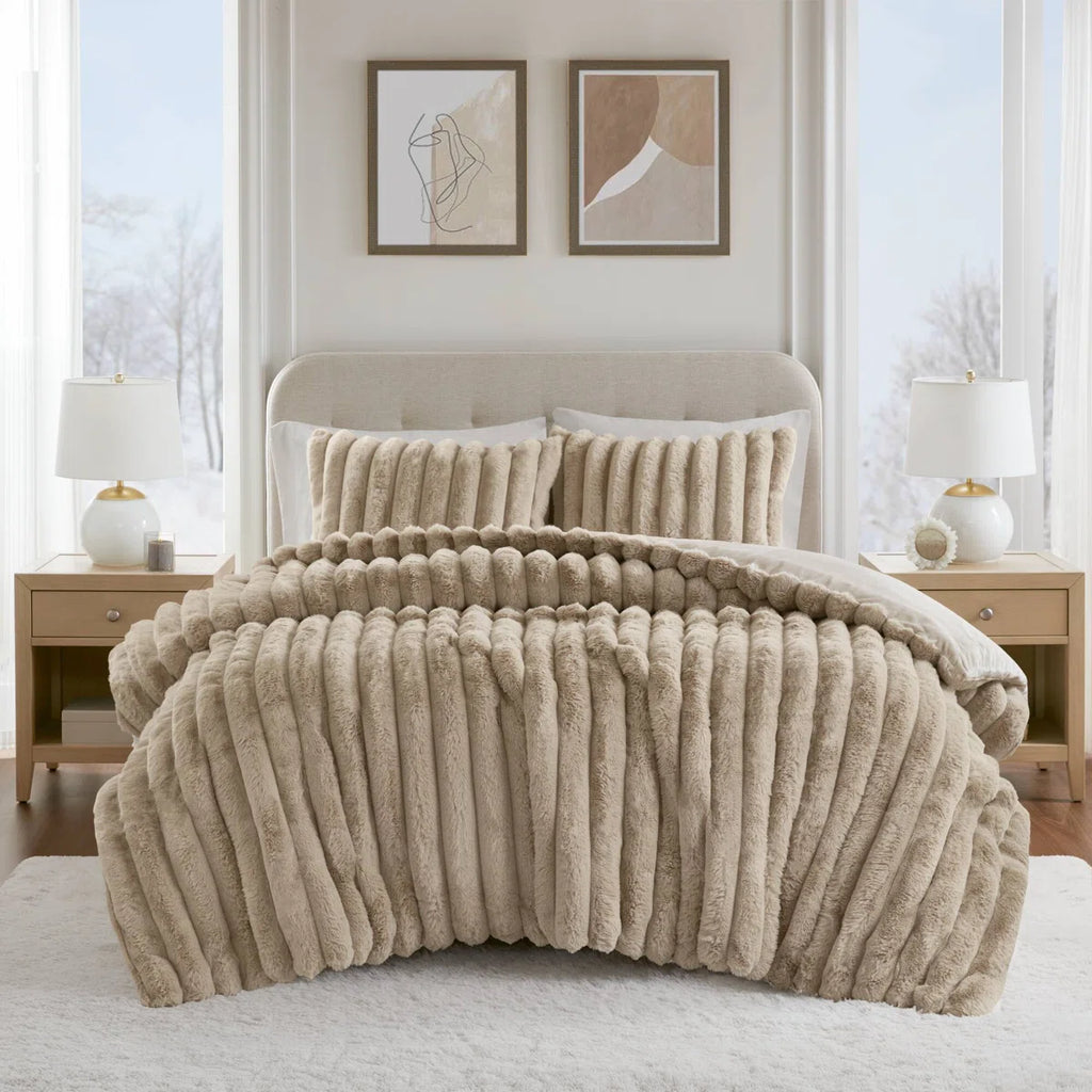 Jasmine 3 Piece Ultrasoft Faux Fur Ribbed Comforter Set