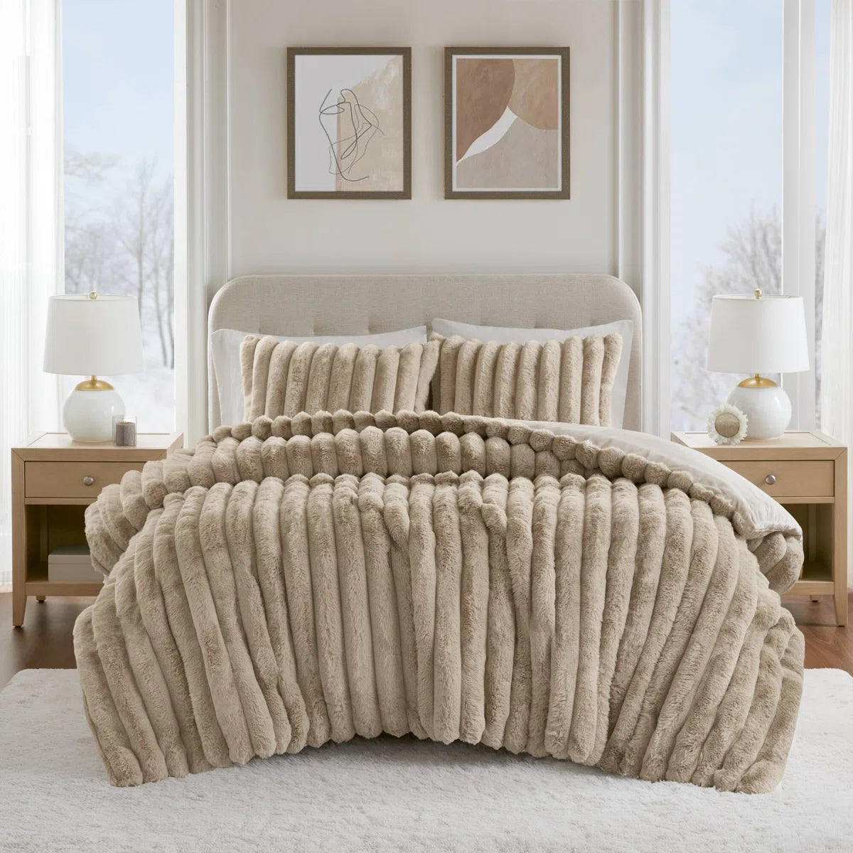 Jasmine 3 Piece Ultrasoft Faux Fur Ribbed Comforter Set