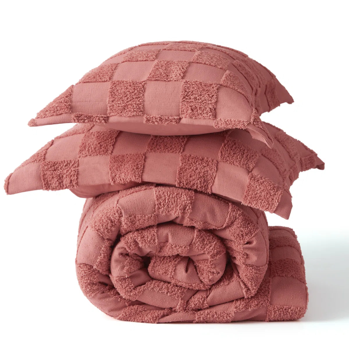 Boho Tufted Checkered Farmhouse Comforter Set, 230GSM