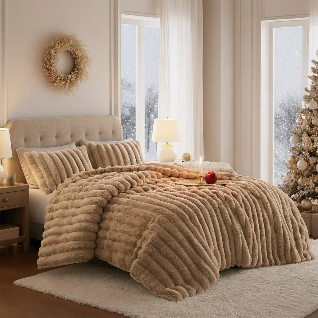 Jasmine 3 Piece Ultrasoft Faux Fur Ribbed Comforter Set