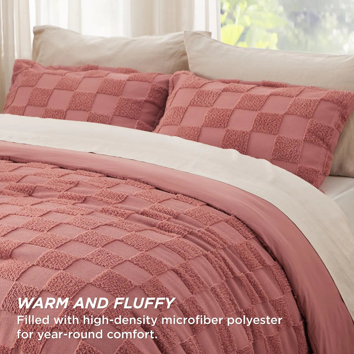 Boho Tufted Checkered Farmhouse Comforter Set, 230GSM