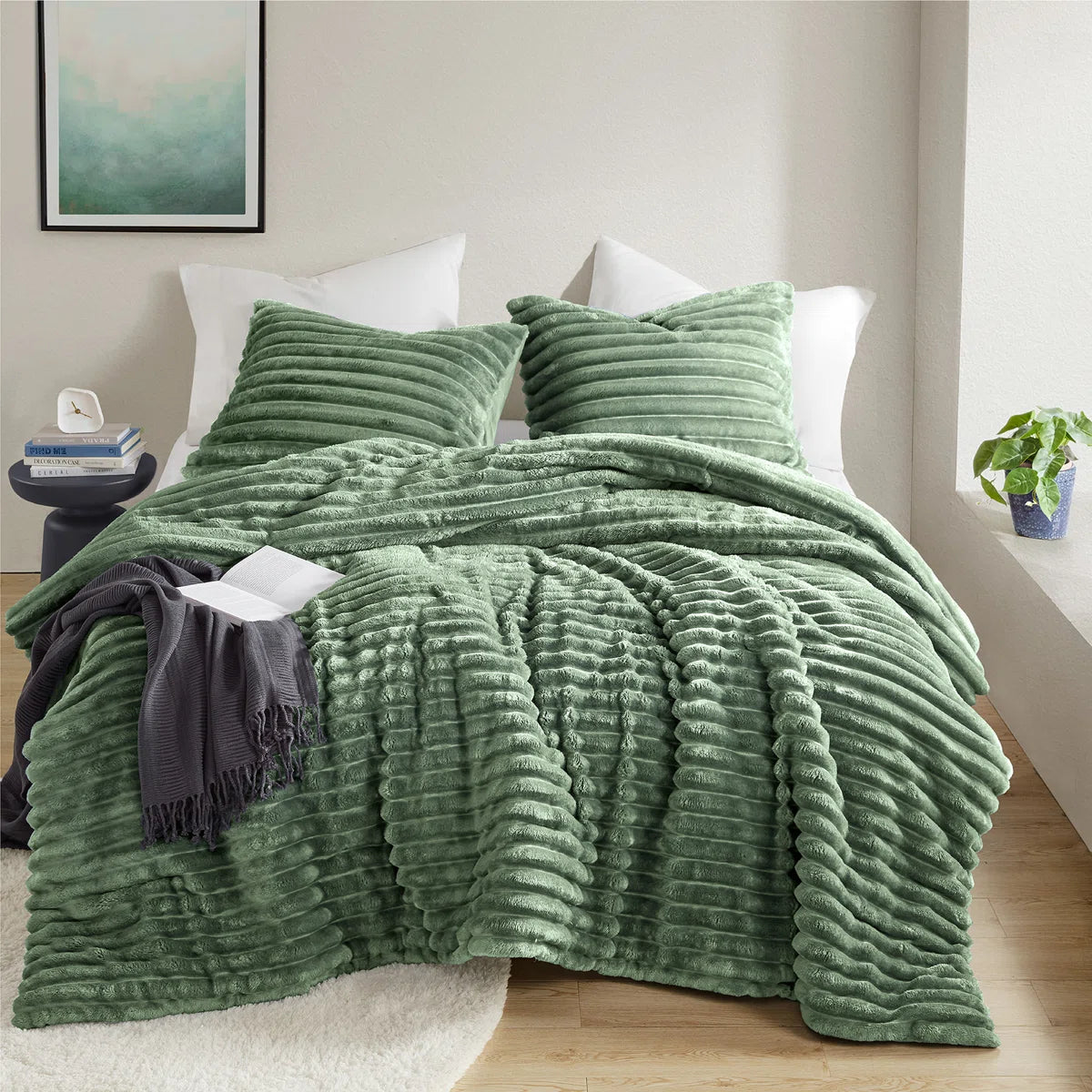 Avril Fluffy Ribbed Plush Comforter Set