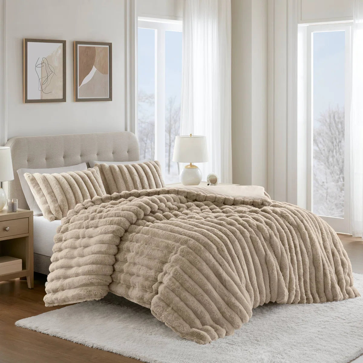 Jasmine 3 Piece Ultrasoft Faux Fur Ribbed Comforter Set