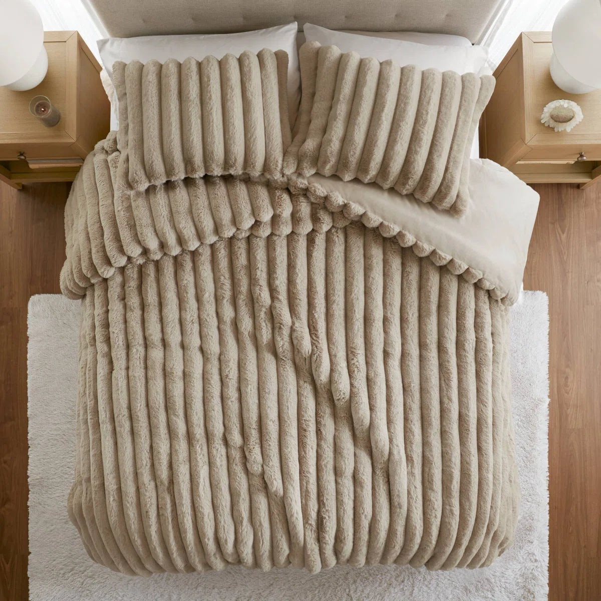 Jasmine 3 Piece Ultrasoft Faux Fur Ribbed Comforter Set